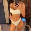 Gekräuselt Rüschen Falten Mid Waist Bikini Damen Bademode Damen Badeanzug Zweiteiliges Bikini Set Badesachen Badeanzug Schwimmen
