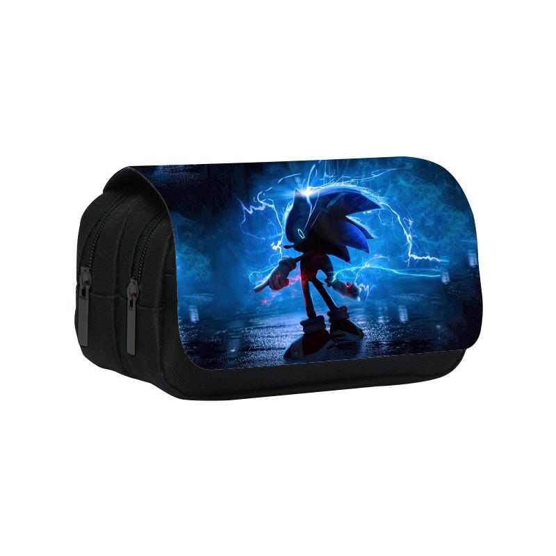 Sonic Pattern Double Layer Flip Cover Stationery Storage Pencil Bag For Students And Office Use