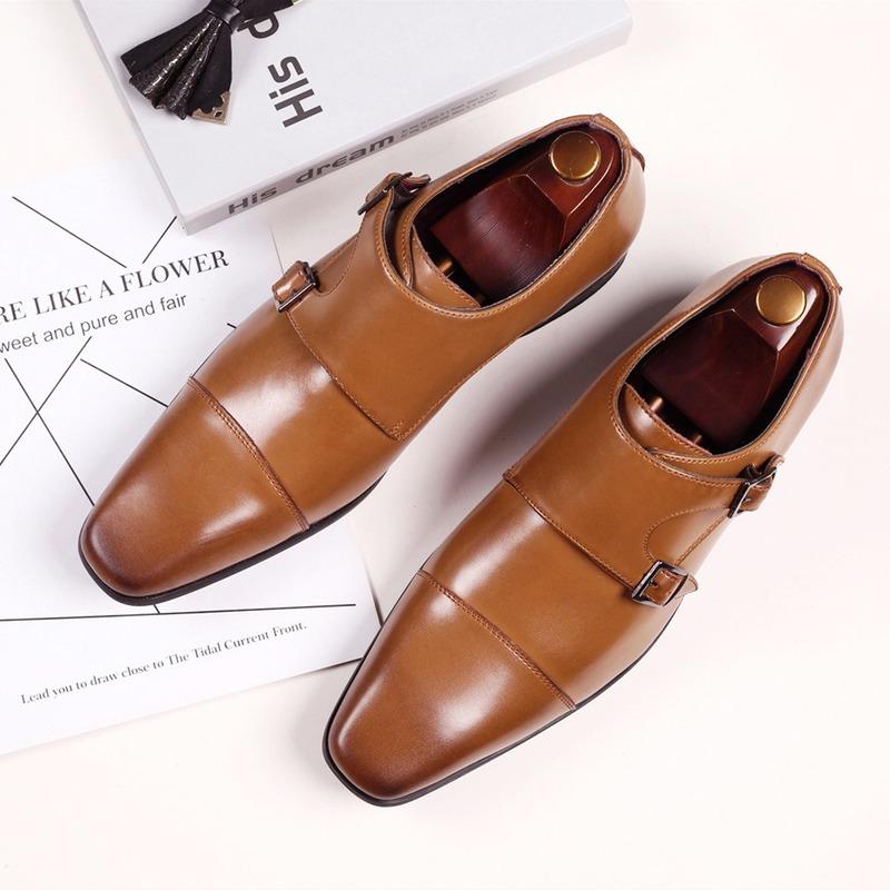 Fashion Leather Men Dress Shoes Loafers 2024 New Double Strap Buckles Designer Casual Leather Shoes for Men Business Formal Wedding Shoe