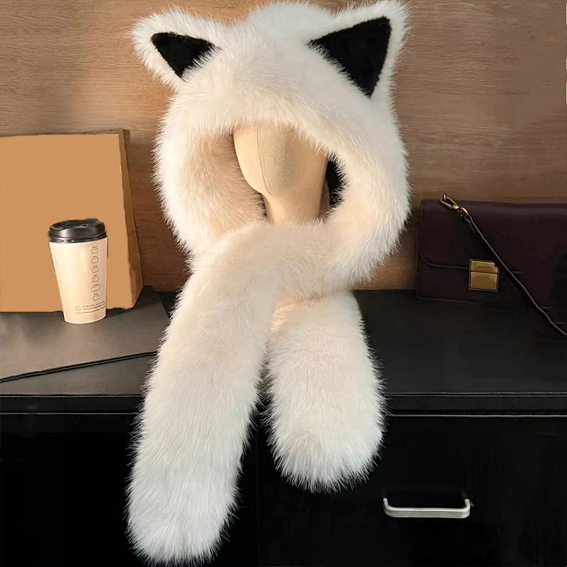 1PC Faux Fur Hats Exquisite Pointed Ear Shape Cute Plush Hat Versatile Accessories Comfortable Scarf Warmth 56-58cm