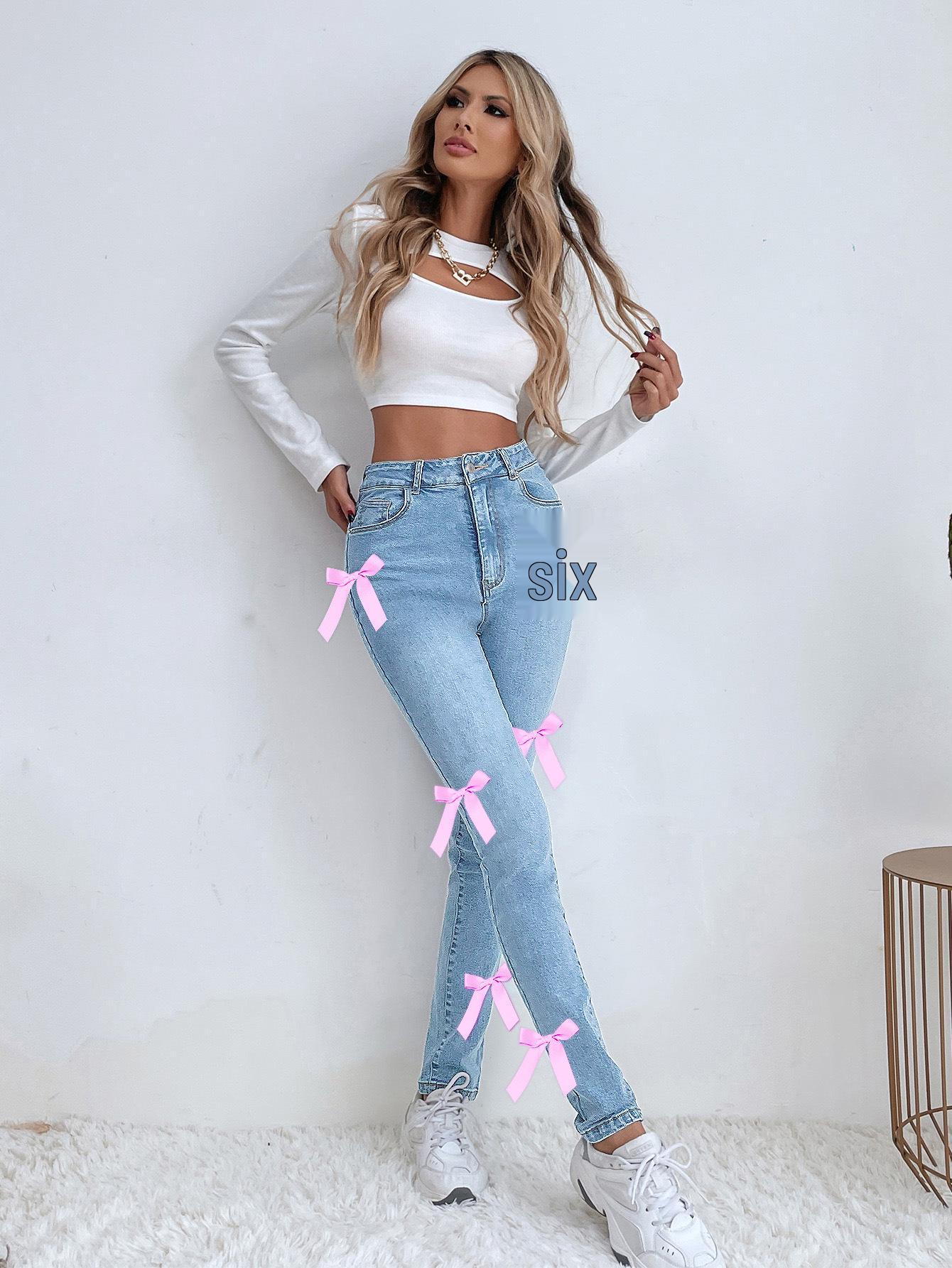 

Женские модные эластичные джинсы с бантом Large