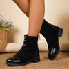 Fashion Spliced Suede Low-Heel Single Boots Autumn New Round Toe Zip Soft Sole Anti-Slip Wear-Resistant Short-Thigh Boots