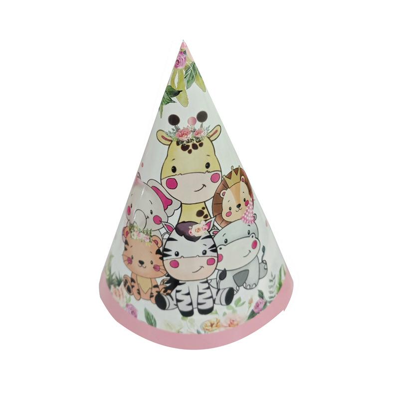 Pink Jungle Animals Party Tableware Set: Plates, Cups, Napkins & Tablecloths.