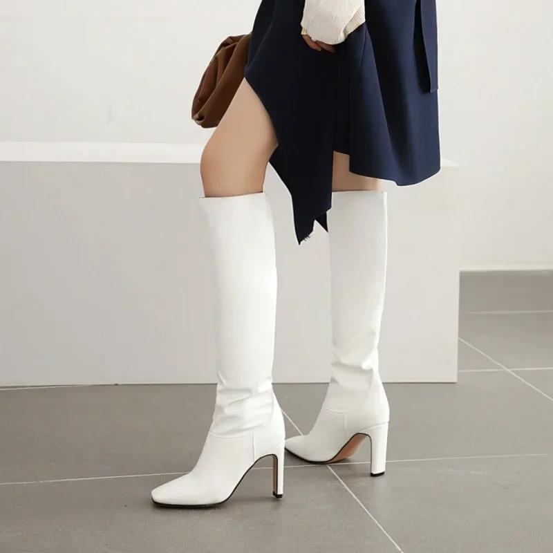 Women's Boots Autumn and Winter Fashion New Style Sexy Knee-High Square heel Square Toe black Platform high 9cm plus size 34-48