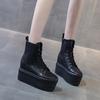 Autumn Genuine Leather 10CM  Super Thick Sole Platform Wedge Hidden Heel Boots Shoes Zipper Winter Boots Ankle Warm Booties