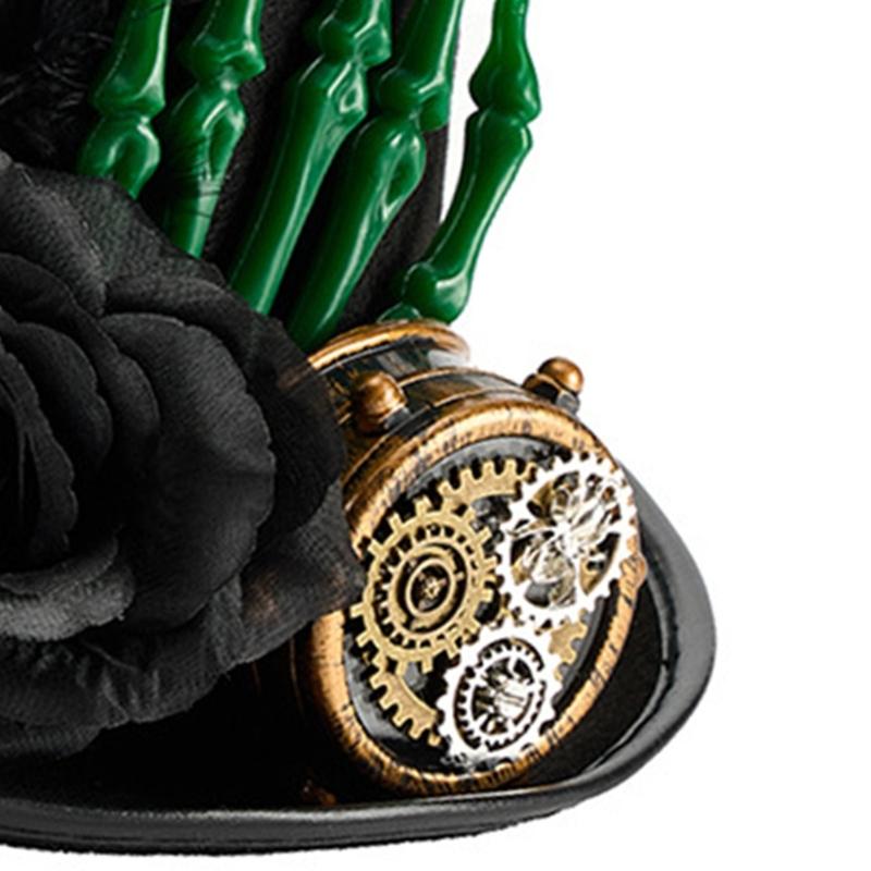 Gothic Tall Hat With Skeleton Hand Flower Decoration Gothic Theme Head Accessory Top Hat For Halloween Masquerades Event