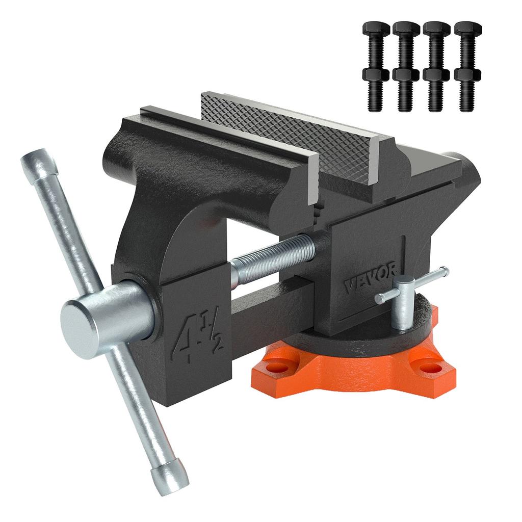 VEVOR Bench Vise, 114 mm(4.5-inch) Jaw Width 84 mm(3.3-inch) Jaw Opening , 240-Degree Swivel Locking Base Multipurpose Vise with Anvil