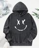 Creative Smiling Printed Washed Hoodies Women Hip Hop Cotton Streetwear Autumn Fashion Clothes Casual Hoody