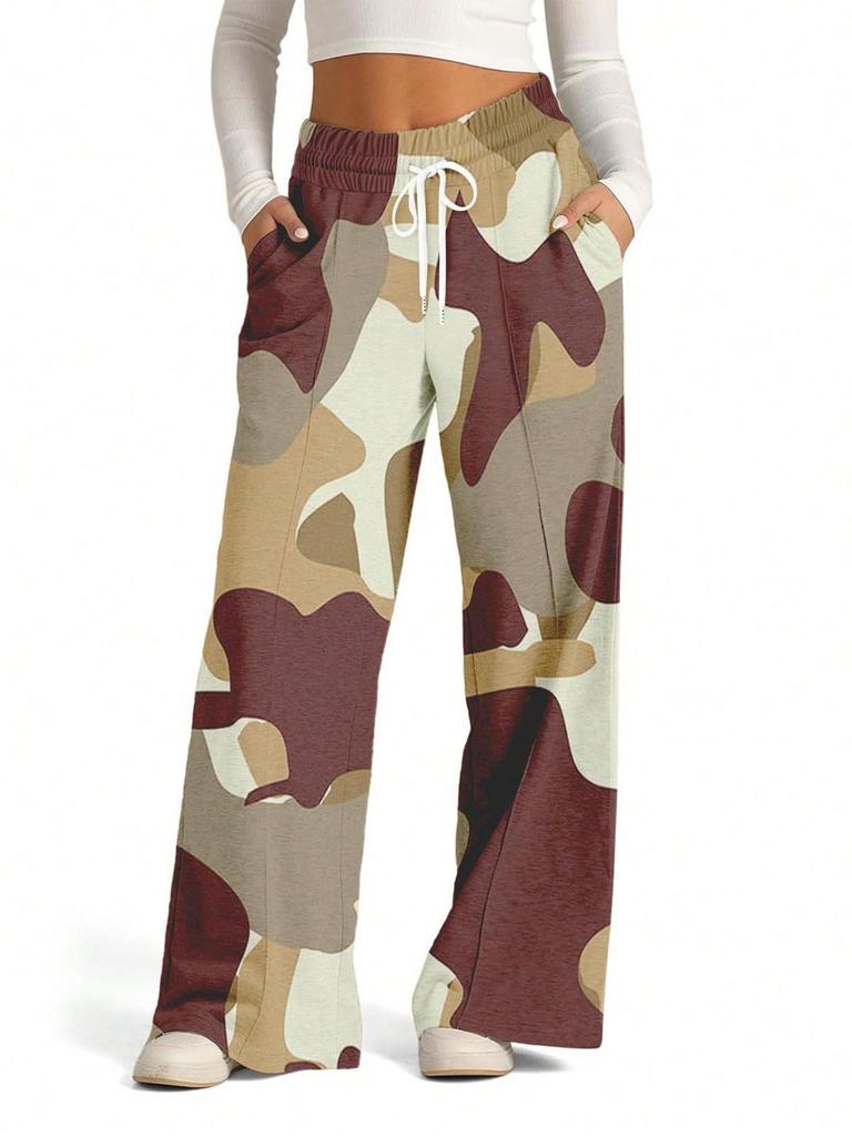 Women's Trendy Camouflage Straight-Leg Pants - Casual & Versatile American Style
