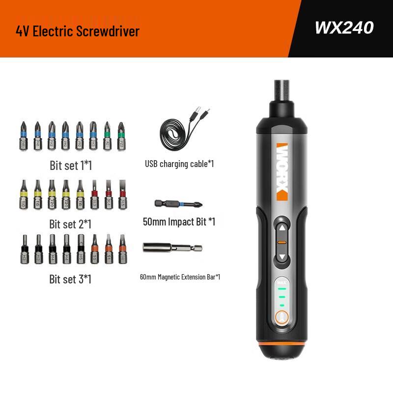 

WORX WX240 Cordless Electric Screwdriver Set CN plug (adapter included)