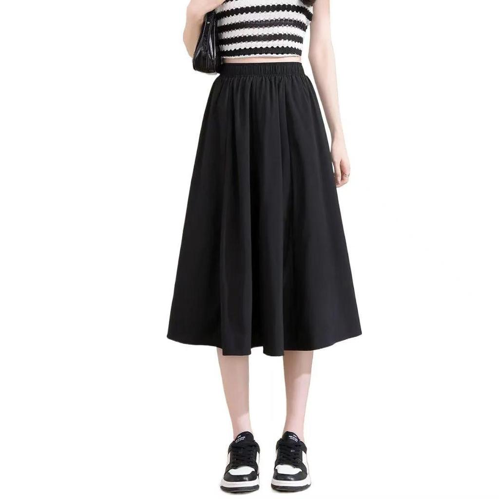 Women's Elastic Waist Slimming Skirt - Spring/Autumn Versatile Solid Color, Loose Artistic Style