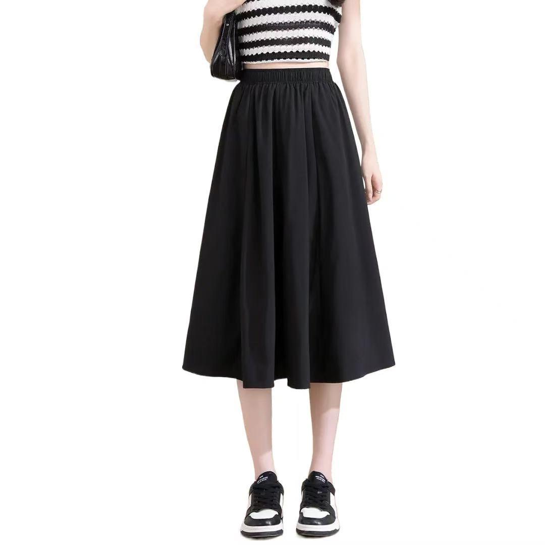 

Women s Elastic Waist Slimming Skirt - Spring/Autumn Versatile Solid Color, Loose Artistic Style Large темно-серого