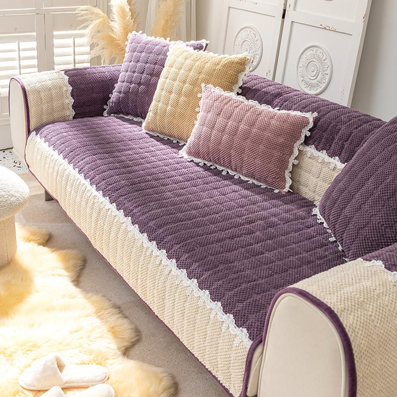 Sofa Cushion Plush Luxury Wind Four Seasons General Simple Modern Non-slip Houndstooth Mat Autumn and Winter Cushion Cover.