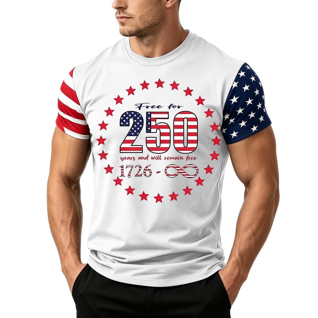 Men's Independence Day Flag Print Short Sleeve T-Shirt, Loose Casual Daily Summer Tops