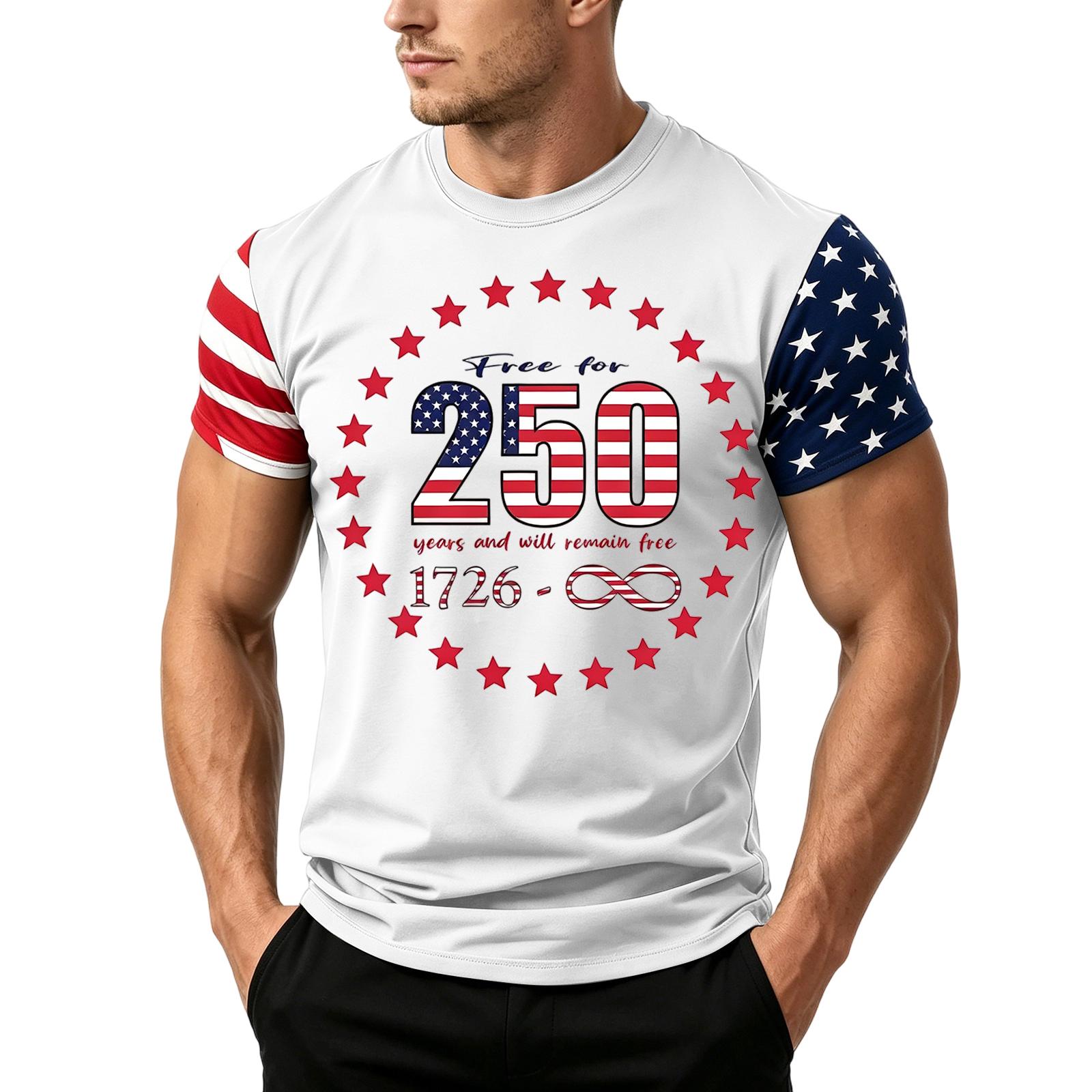 

Men s Independence Day Flag Print Short Sleeve T-Shirt, Loose Casual Daily Summer Tops S білий
