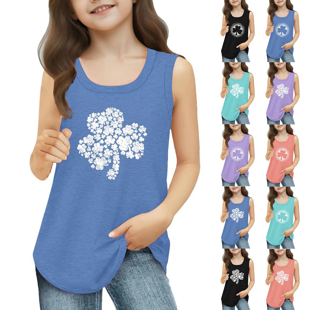 Girls Kids Summer Crewneck Sleeveless Shirts Tank Tops St. Patrick's Day