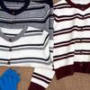 A Retro Striped Color-blocking Sweater Cardigan for Women, A Soft, Loose and Casual Short Top for Petite Women in Autumn and Winter