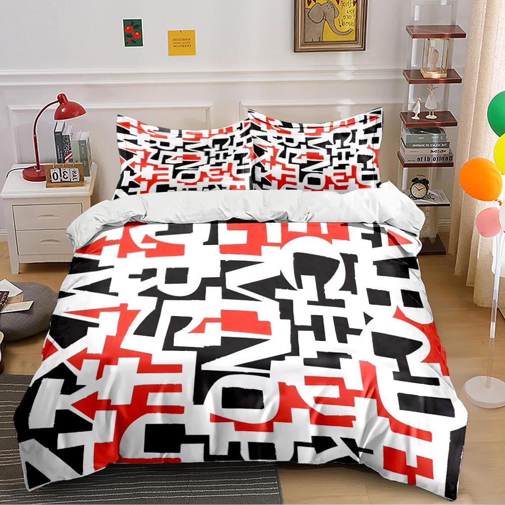 Modern Abstract Letter Print Bedding Set  Bedding set (1 duvet cover, 2 pillowcases, duvet not included)