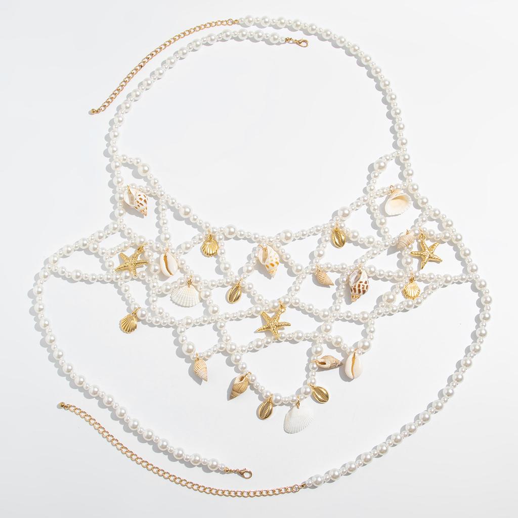 Holiday Beach Shell Starfish Alloy Pendant Waist Chain Sexy Pearl Beaded Body Chain