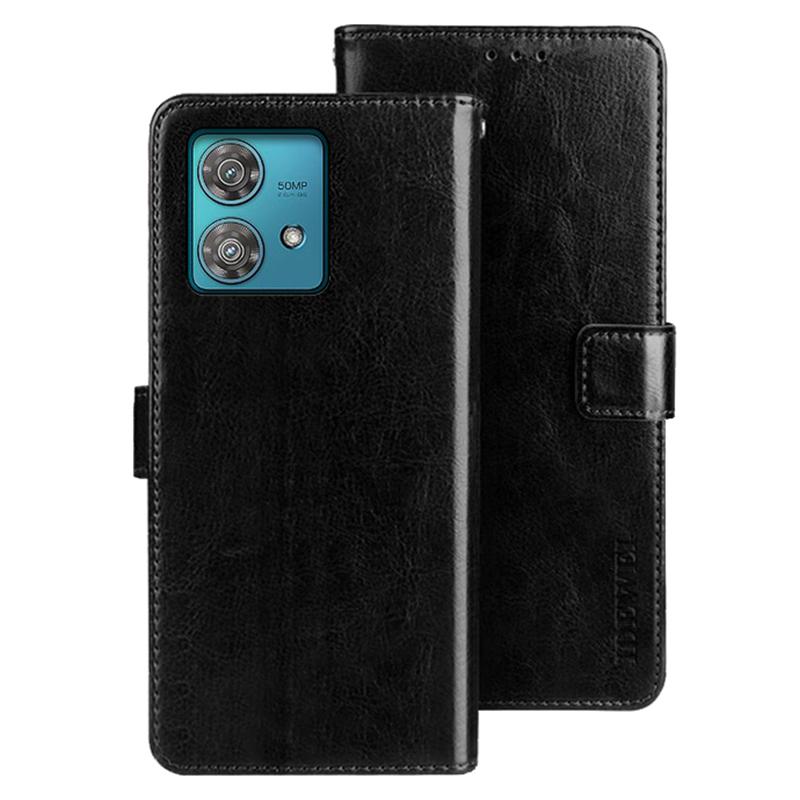 

IDEWEI Phone Shell For Motorola Edge 40 Neo 5G Case Slim-Fit PU Leather Wallet Phone Cover Black