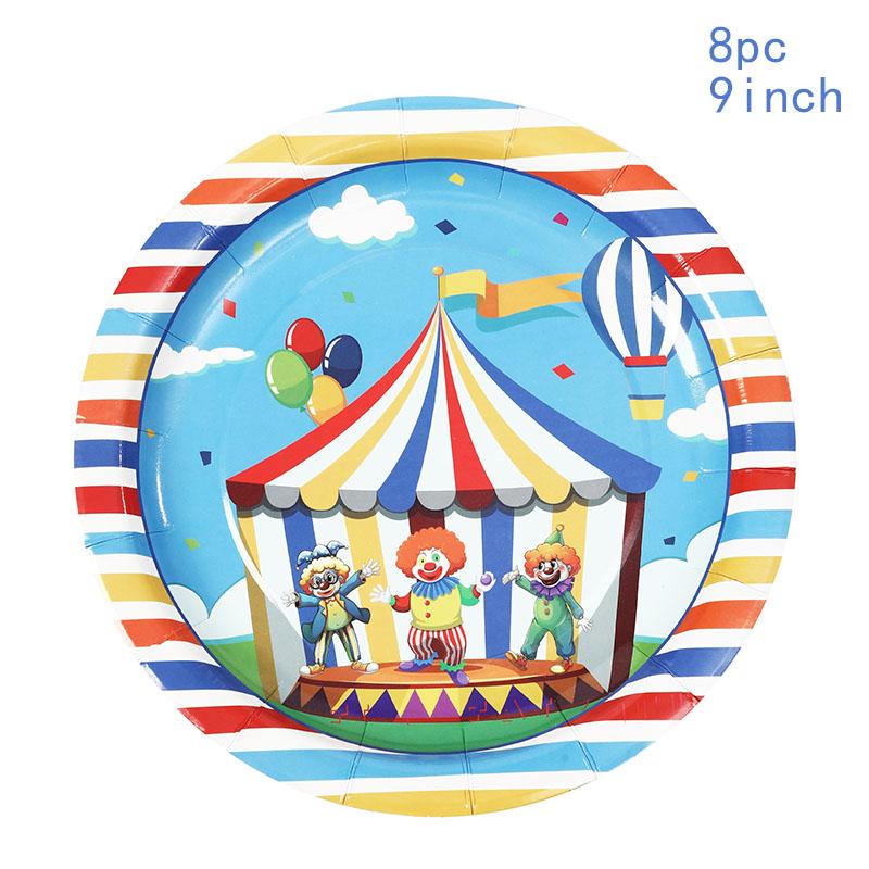 Circus Theme Birthday Disaposable Tableware Children's Day Circus Clown Plates Cups Napkins Kids Boys Happy Birthday Party Decor