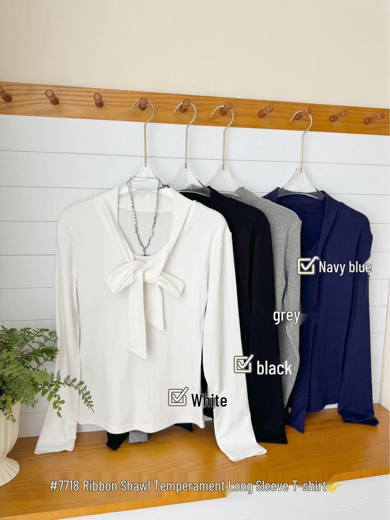 Women's Urban Style V-Neck Long Sleeve Slimming Shirt with Shawl Decoration for Early Autumn