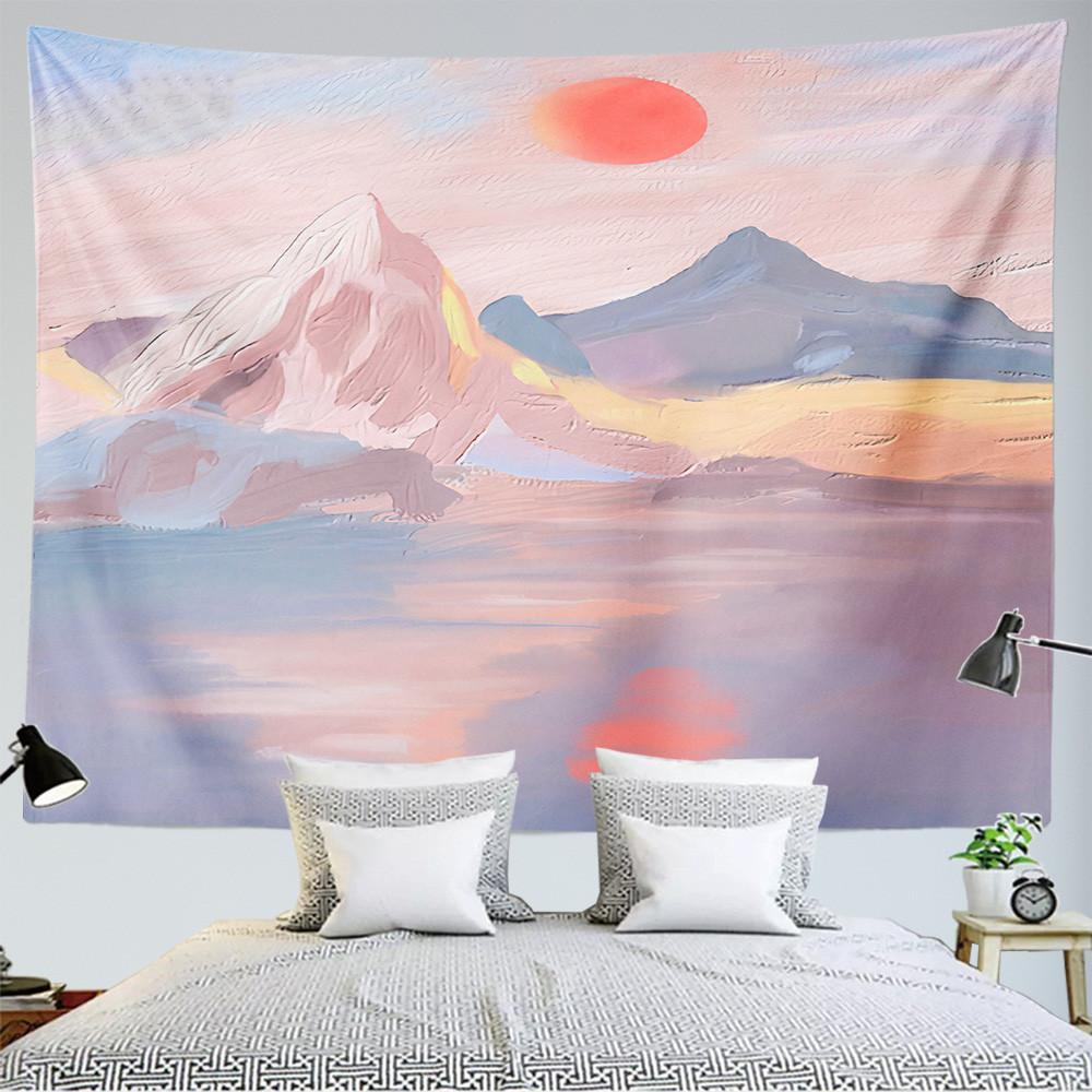 Oil painting landscape tapestry moon cloud wall hanging Kawaii room hippie land girl bedroom aesthetic tapestry decoration