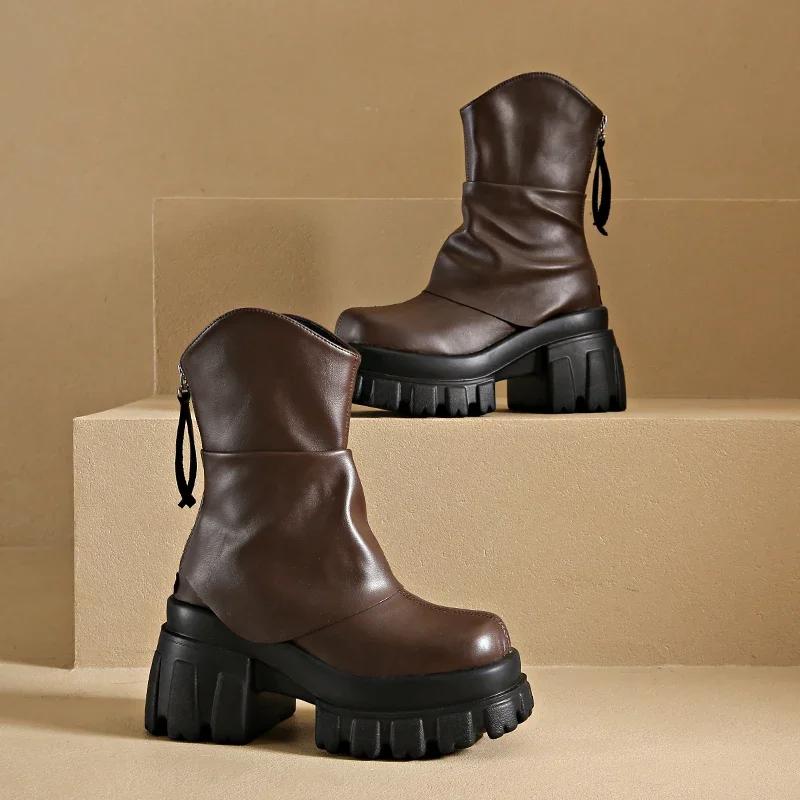 Zvýšení platformy Ženy Kotníkové boty Móda Zadní část Zipy Boty Podzim Zima Silný podpatek Protiskluzové Dámské Krátké kozačky