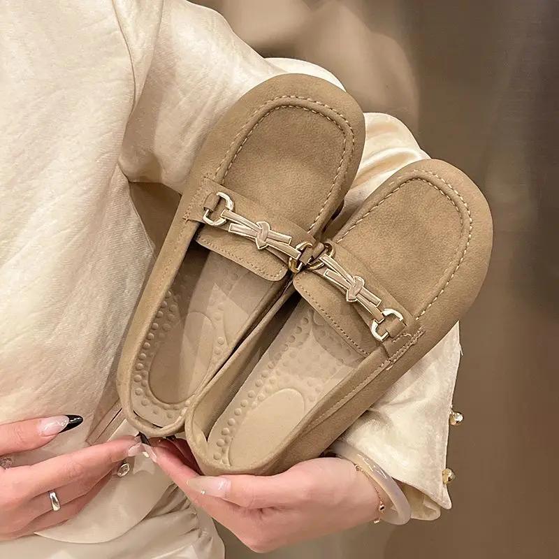 Slip-on Black Women's Flat Shoes With Bow Round Toe 39 Chic and Elegant Cheap Liquidation Spring Point Shoe Non Ladies Footwear