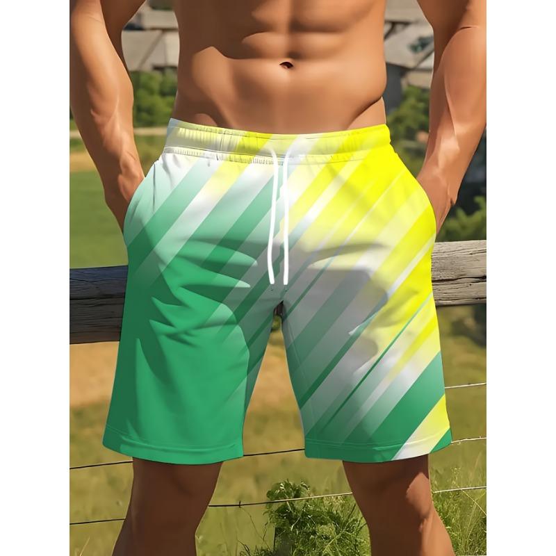 Men s Drawstring Shorts, Gradient Mixed Color Stripe Print S