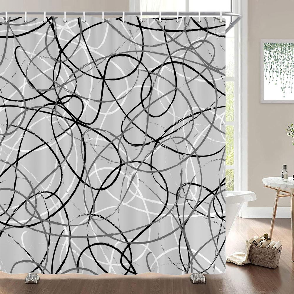 High Quality Geometric Pattern Printed Fabric Shower Curtains Bathtub Waterproof Products Bathroom Decor with 12 Hooks