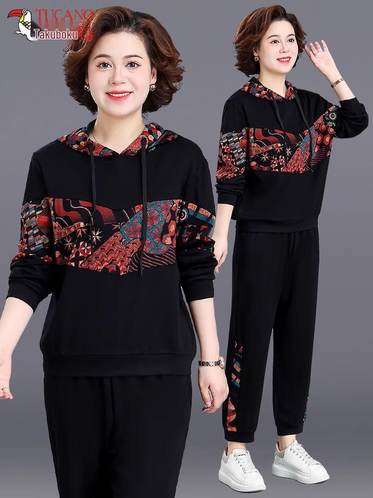 

Спортивный костюм Woodpecker Autumn для женщин среднего возраста – Модный двухпредметный комплект больших размеров для весны и осени XL for under 53 kg