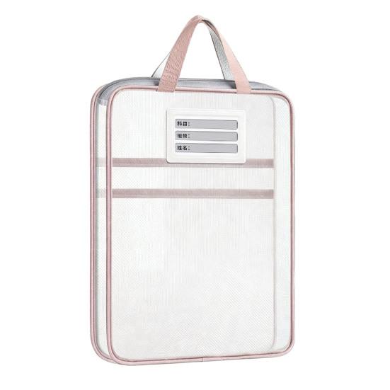Waterproof Zipper Bags Transparent Nylon Document Bag, Portable Lightweight Mesh File Organizer with Student Study Essentials And Strap, Large
