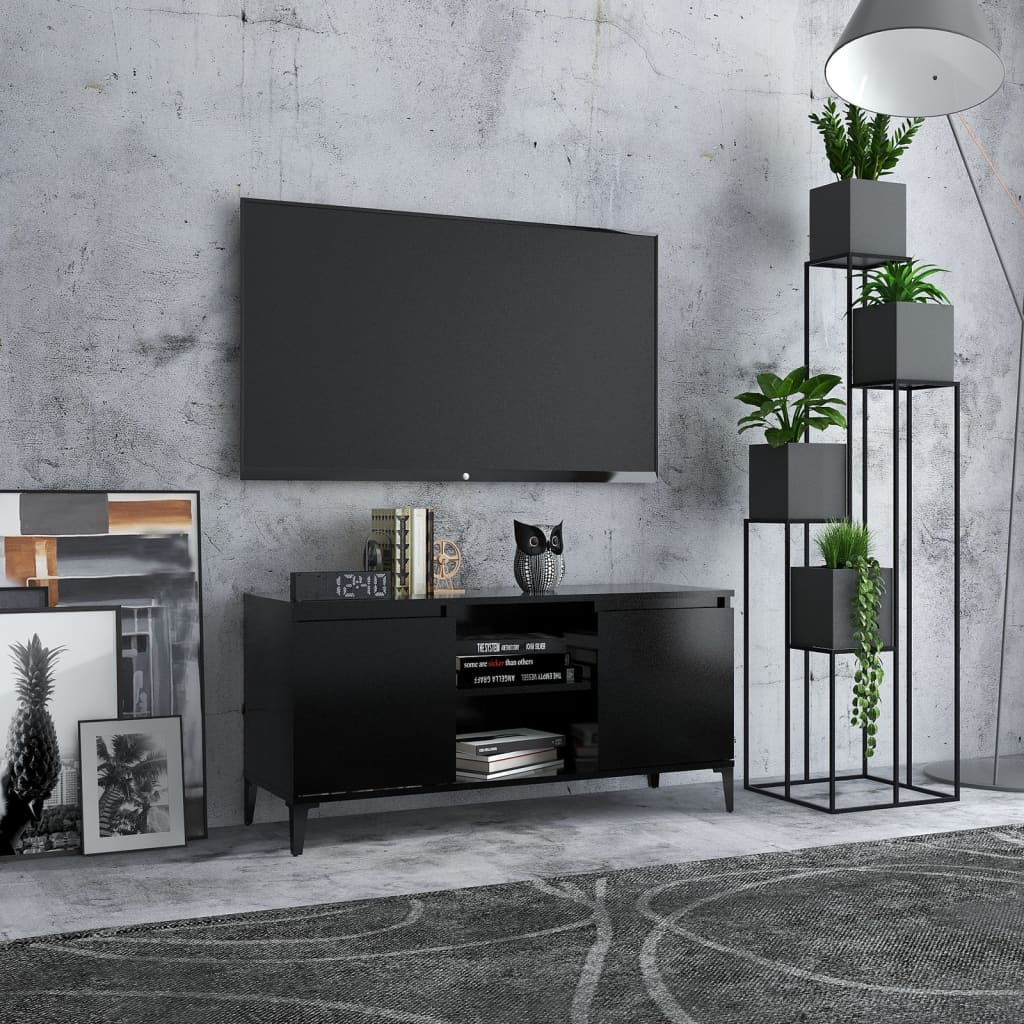 Fernsehtisch Mit Metallbeinen Schwarz, Doppeltür-Speicher Mit Viel Platz, Flurschrank, 103,5 X 35 X 50 Cm