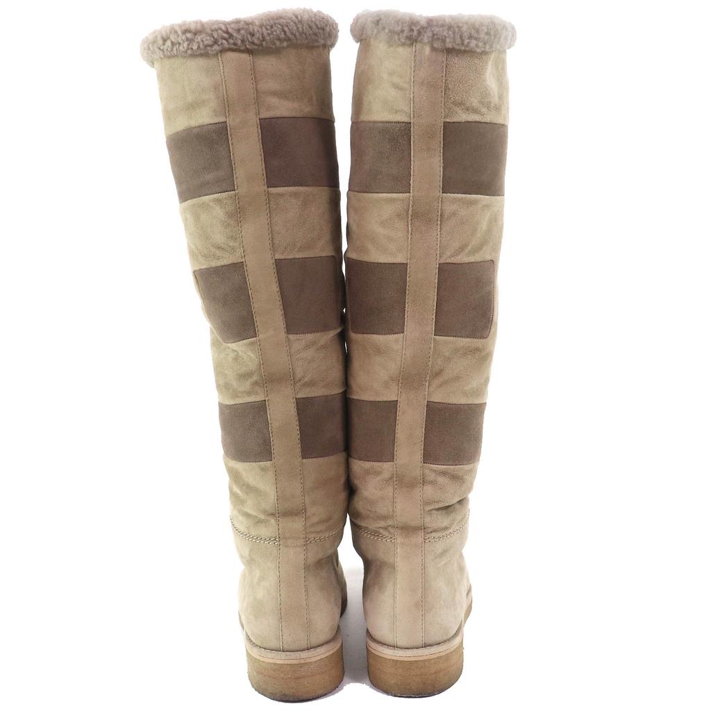 Great HERMES Knee-high boots Margiela period H motif suede leather mouton Beige Used