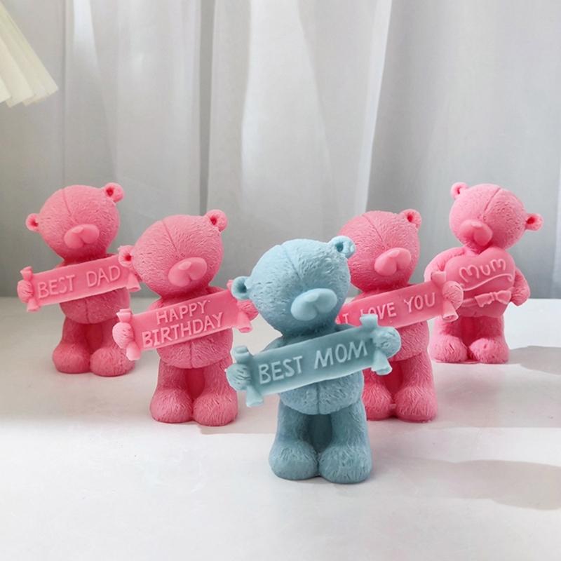 3D Slogan Bear Shaped Candle Silicone Mold for DIY Hand-made Candle Ornaments Mould Handicrafts Making Tool Baking Mold