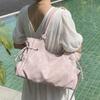Korean Fashi Shoulder Bag, Drawstring Design Zippered Large Capacity Tote Bag Women Solid Color Casual Simple Crossbody Bag