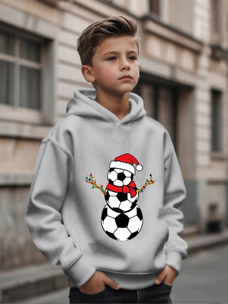 Felpa con cappuccio da bambino per Natale, sport, calcio, pupazzo di neve, Autunno/Inverno Calda in pile Morbida Felpa con cappuccio larga per le feste