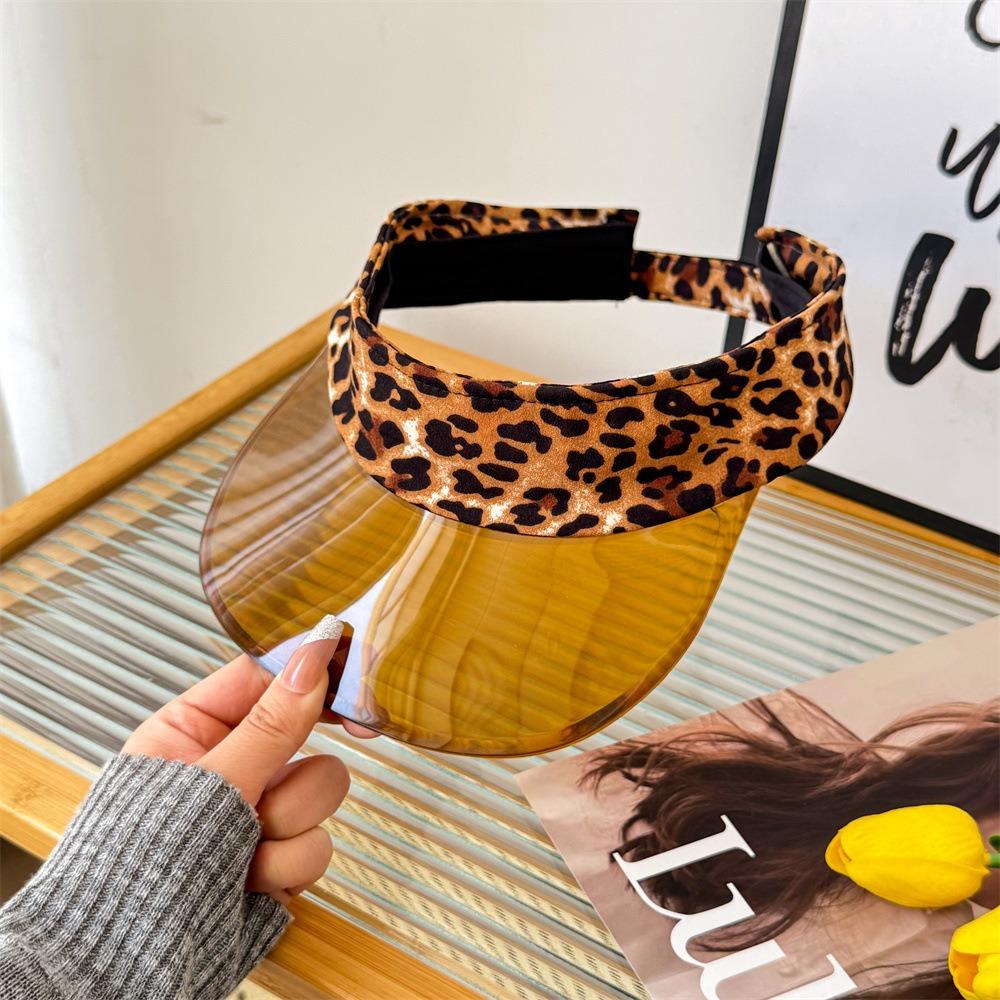 Solid Color Leopard Print Visor Cap Sunscreen Sun Hat Sports Transparent Hollow Hat  Summer