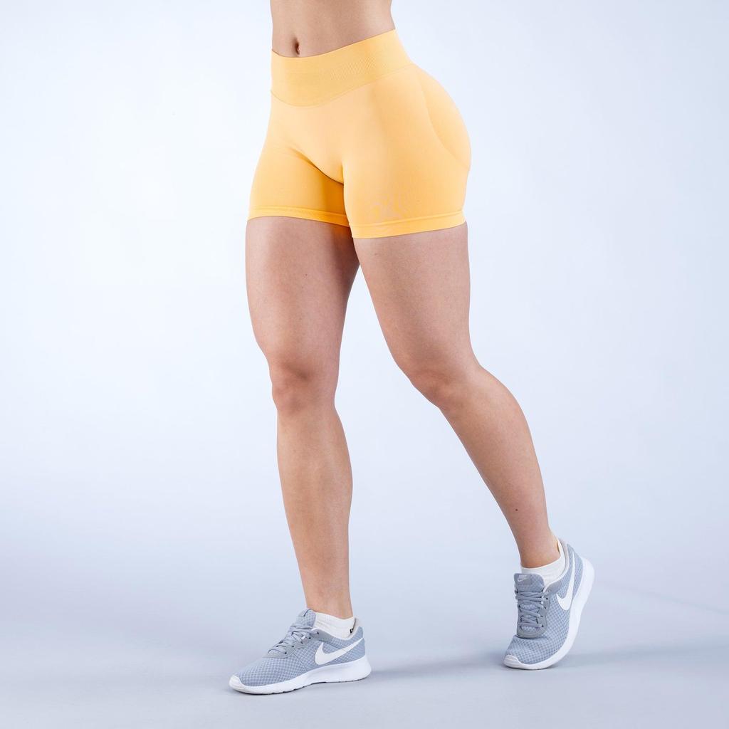 Pantalones Cortos de Yoga DF: 50 Colores, Cintura Original Fruncida de Tres Secciones, Levanta Glúteos, Tiro Bajo, Pantalones de Fitness sin Costuras de Tres Puntos
