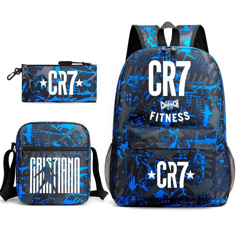 Set Zaino Scolastico Cristiano Ronaldo per Bambini Ragazzi Ragazze 15L Tessuto Oxford Borsa a Doppia Tracolla con Spallacci Imbottiti Traspiranti