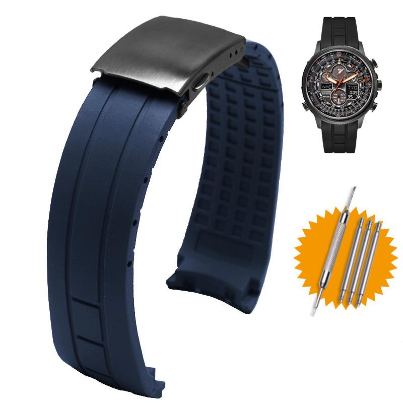 Arc Rubber Watchband for Citizen Sky Eagle Mido Helmsman M005 Waterproof Black Blue Silicone Strap Bracelet with Tools 22 23mm