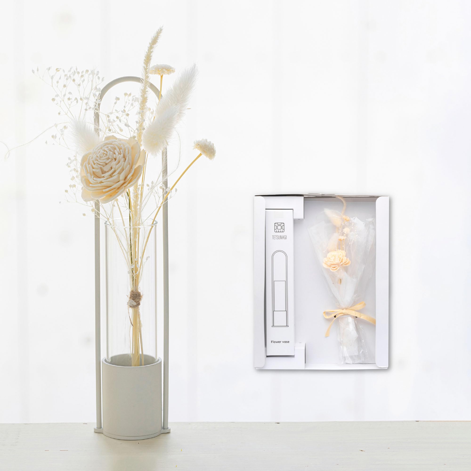 

[Made in Tsubame-Sanjo] TETSUNAGI Flower Vase & Mini Bouquet Set, Gift, Handmade Flower Arrangement, Dried Flower Vase, Made in Japan, Stylish