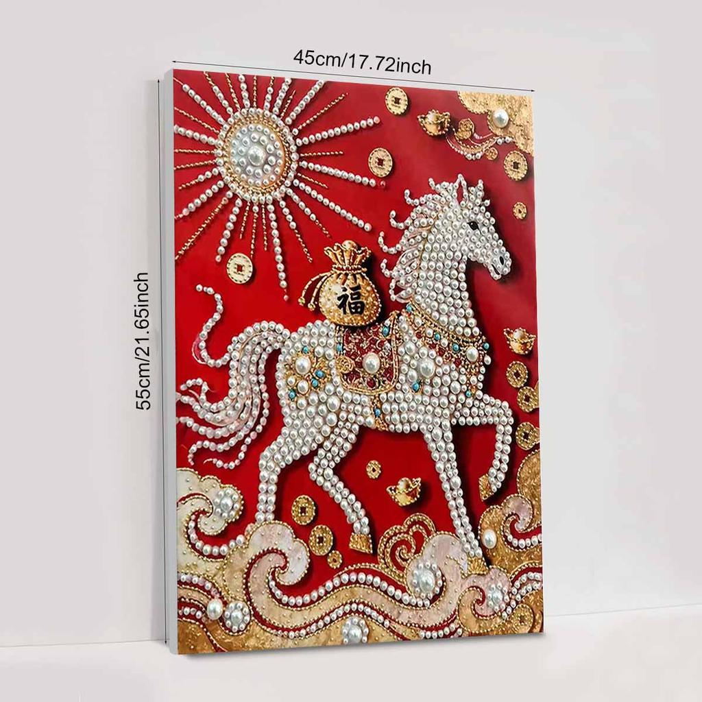 Crystal Pearl Painting 5D DIY Frame Decoration Painting White Horse Home Wall Decoration Transparent Pearl Gemstone Painting Picture Art Crafts