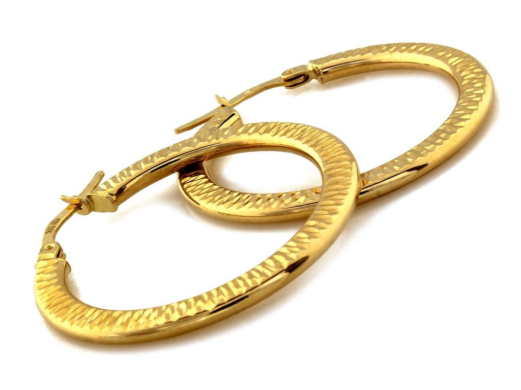Gold Earrings 585 Wide Decorated Hoops 2.92g Fashionable Design Classic 14k