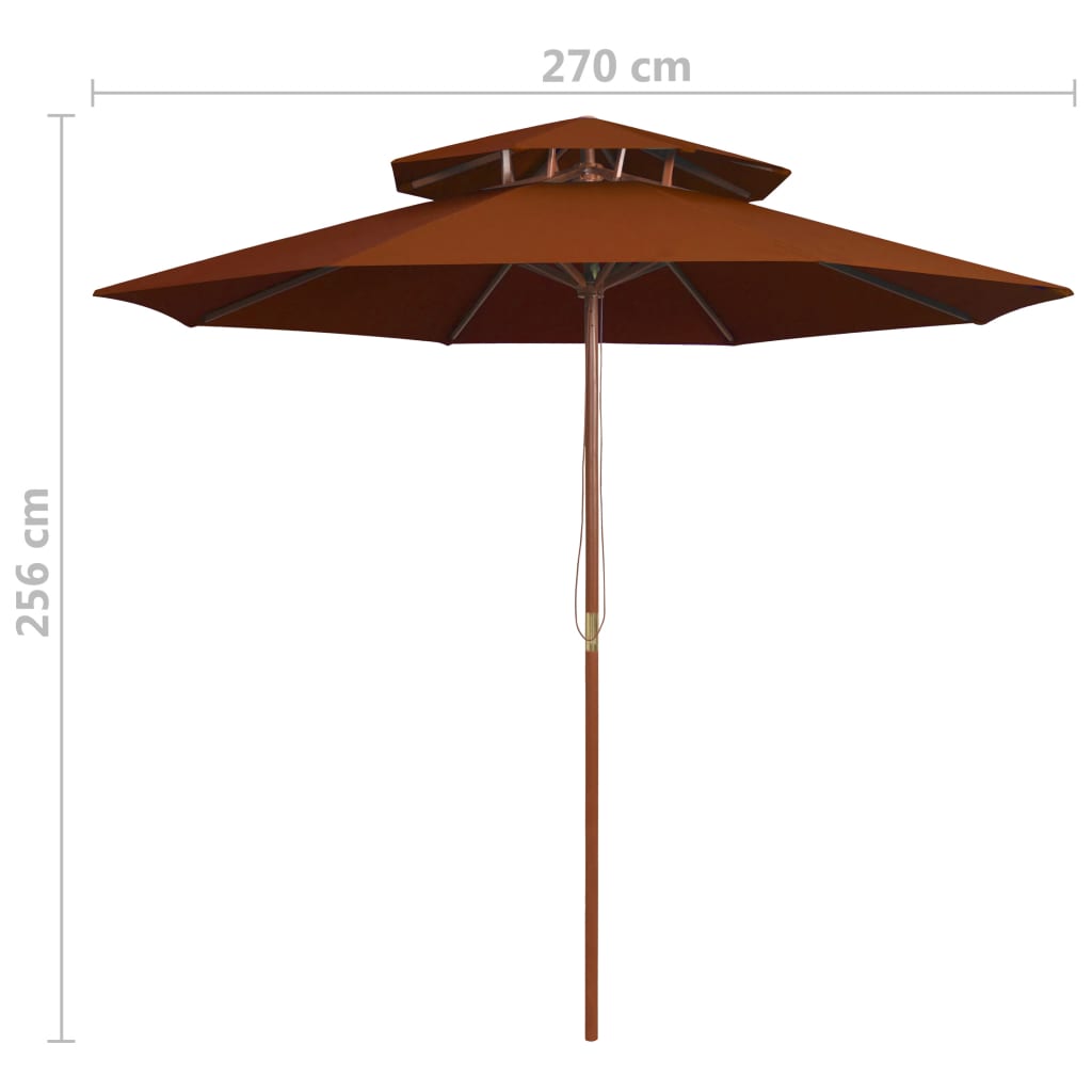 Double Canopy Sun Umbrella with Wooden Pole Terracotta 270 Cm
