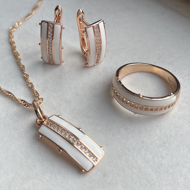 Orecchini pendenti quadrati bianchi Kinel con zirconi cubici e gioielli per la festa nuziale in colore oro rosa