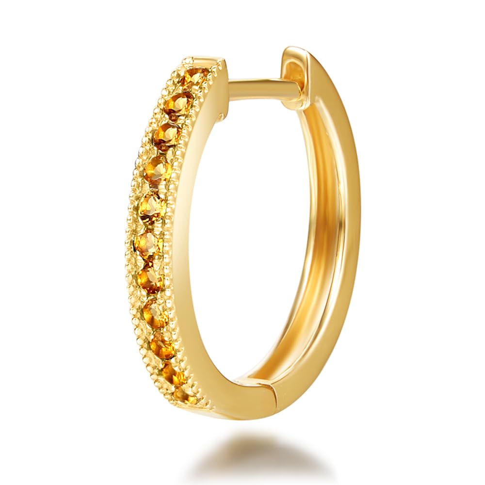 FANCIME Natural Stone Earrings for Men and 11 Natural Citrine 14K Gold Hoop Single November Always Perfect Gift for Anniversaries Women, Stones,