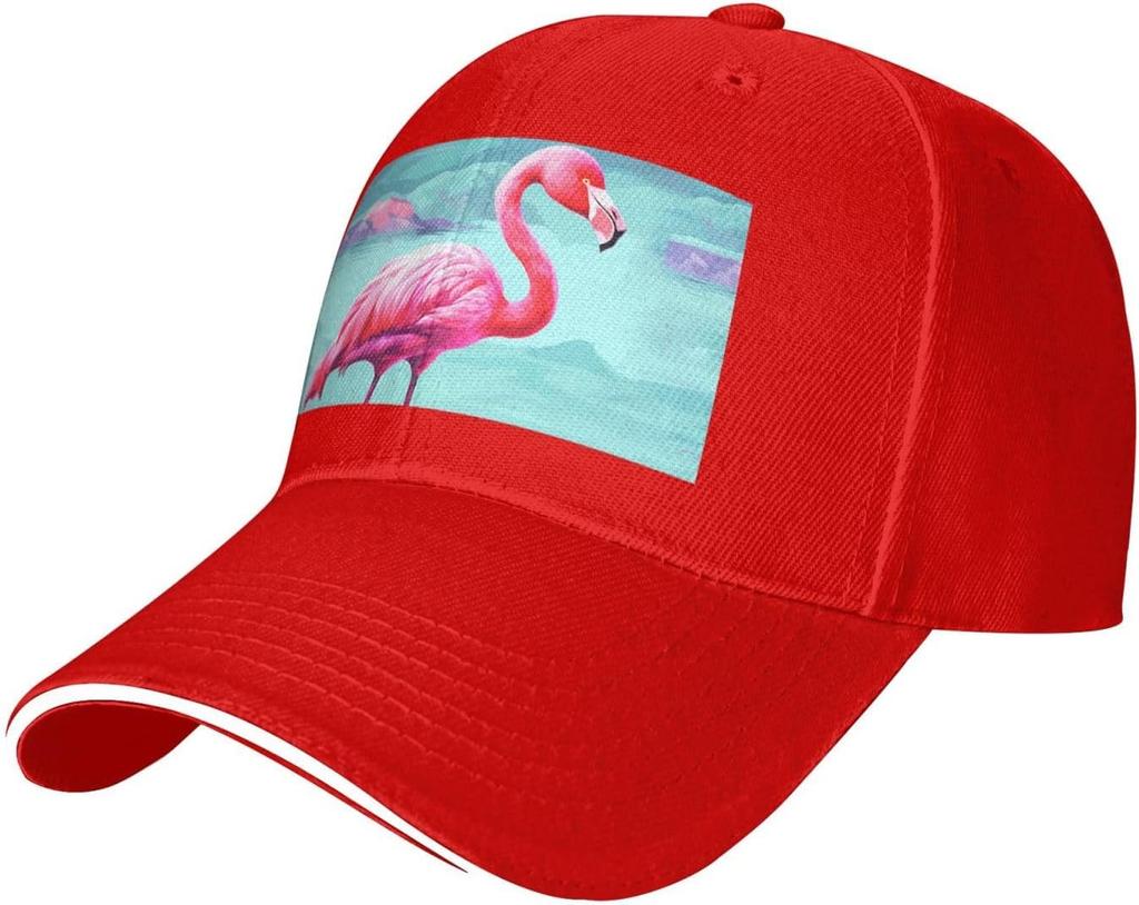 Flamingo Print Baseball Cap Polyester Adjustable Sun Protection Casual Trucker Hat for Unisex Adult