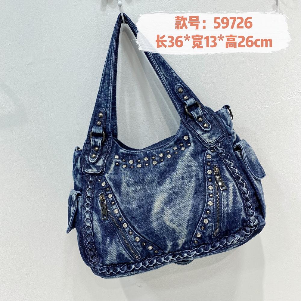 Bags Women'S Bags One Shoulder Oblique Span Handbags Large Capacity Casual Diamond-Encrusted Denim Bags